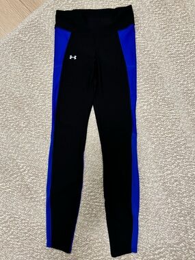 Under Armour HeatGear Colorblock Compression Crop Leggings Black Blue Size S